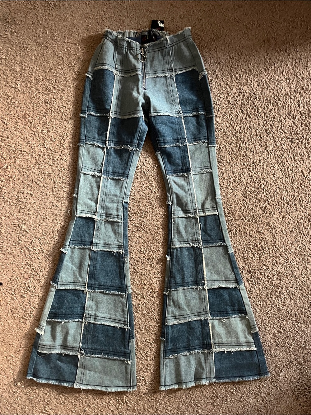Patchwork Two-Tone Blue Flared Women’s Jeans